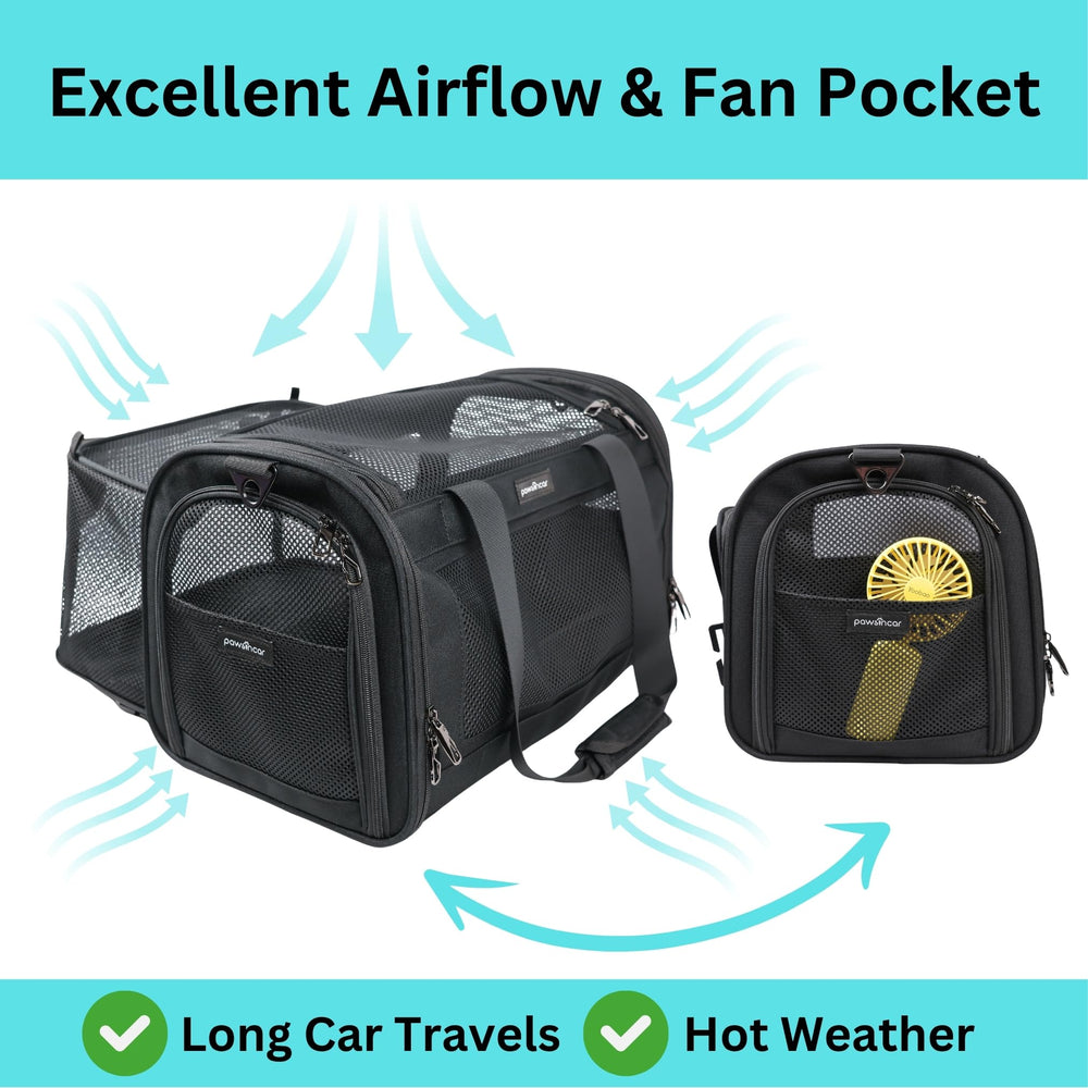 PawsInCar Premium Cat Carrier four-sided mesh ventilation on the sides
