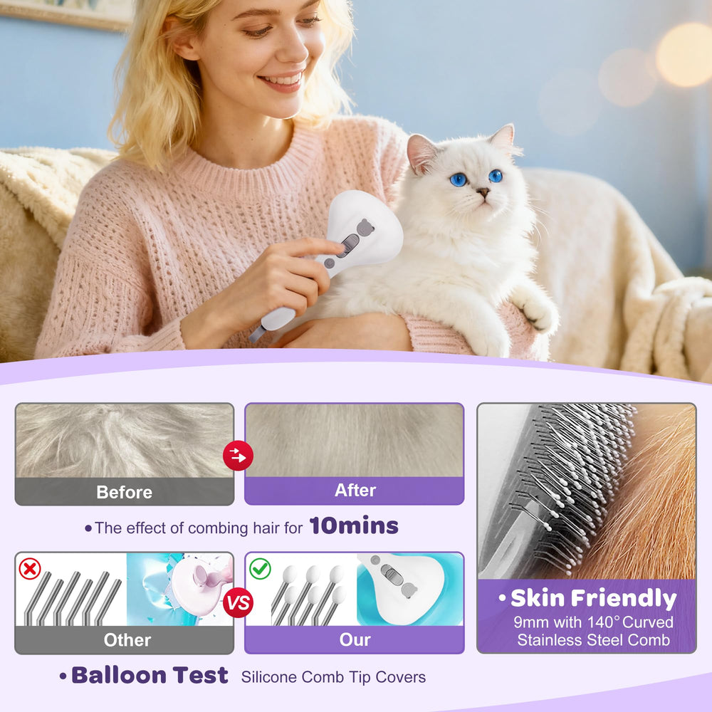 PawsMedal rechargeable steam grooming brush ready for home use.