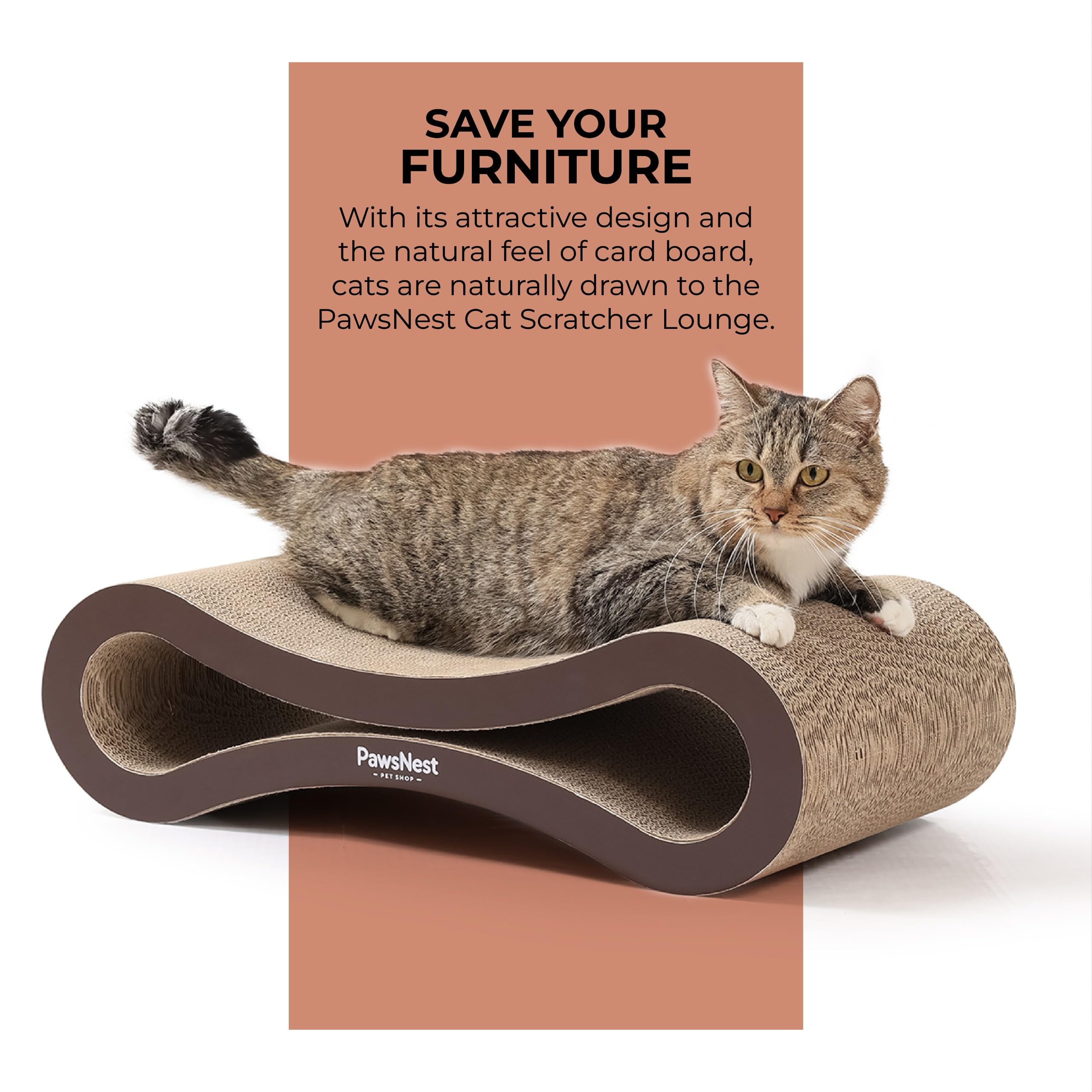 PawsNest scratcher helps protect furniture by inviting scratching away from sofas.