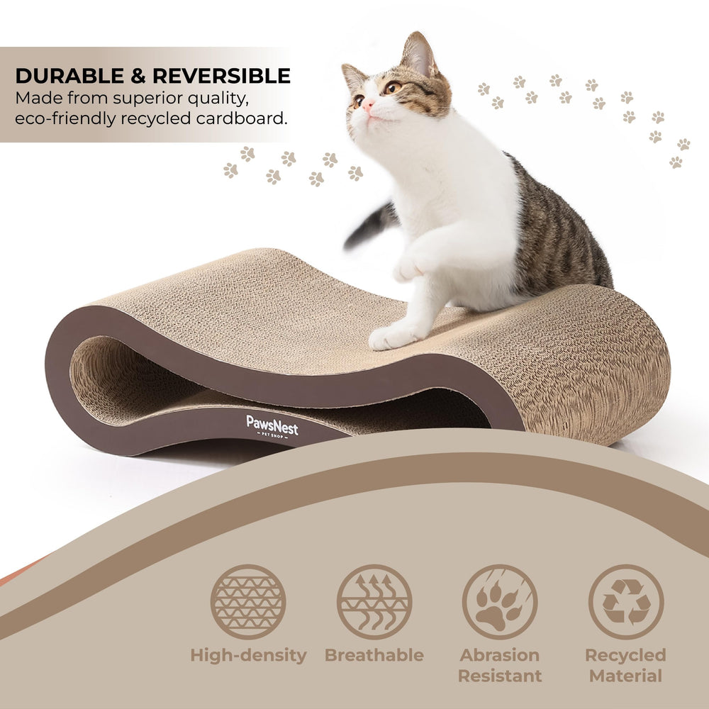 PawsNest Scratch Lounge shows infinity design for lounging and scratching sessions.