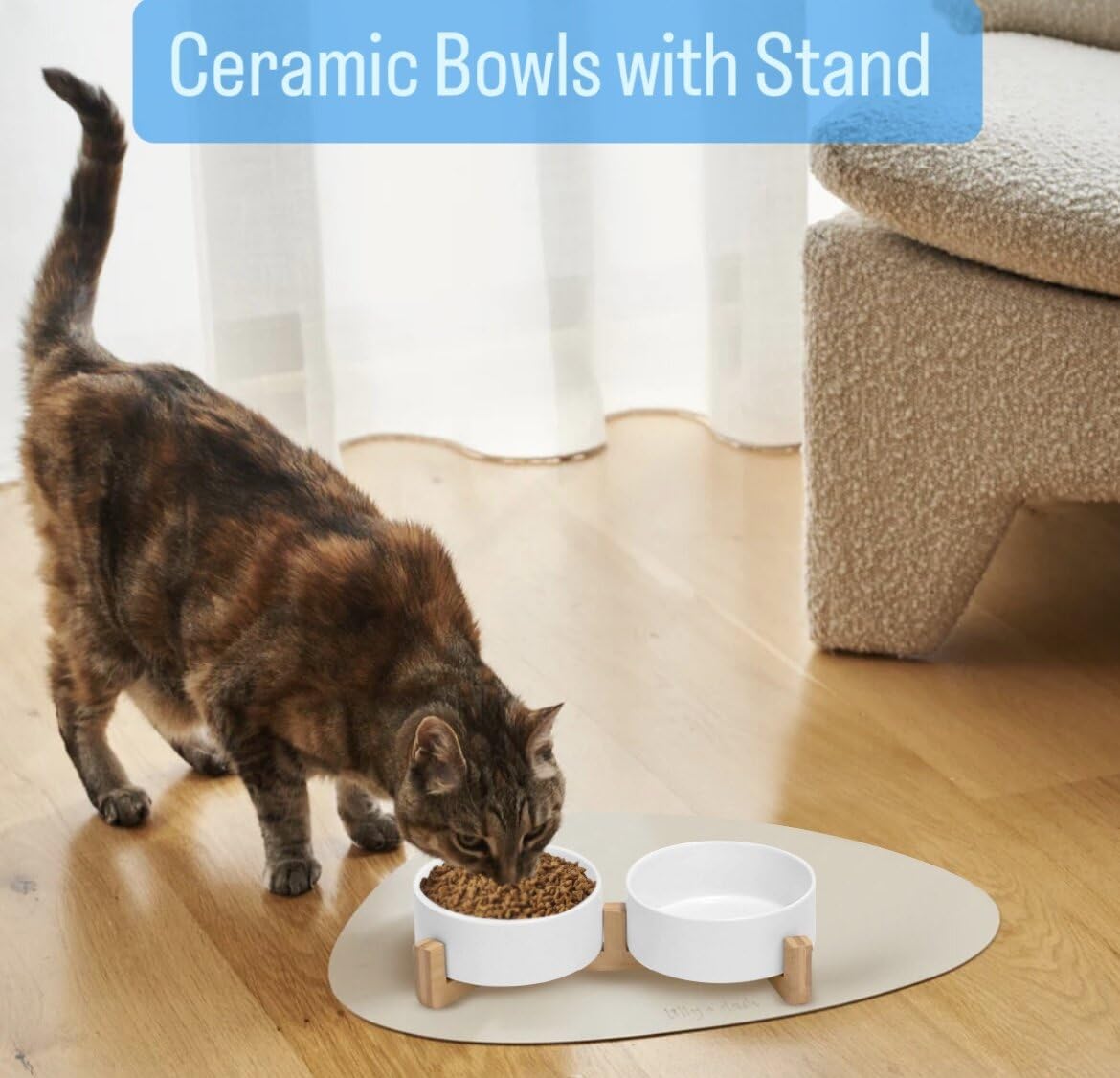 Pawsome double-dishes set provides separate food and water bowls for pets