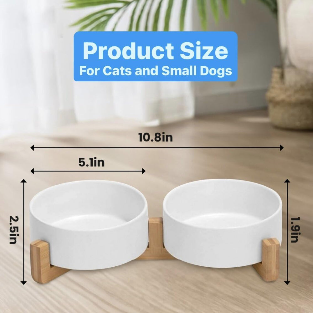 Pawsome elevated feeding-station closeup shows non-slip bamboo stand