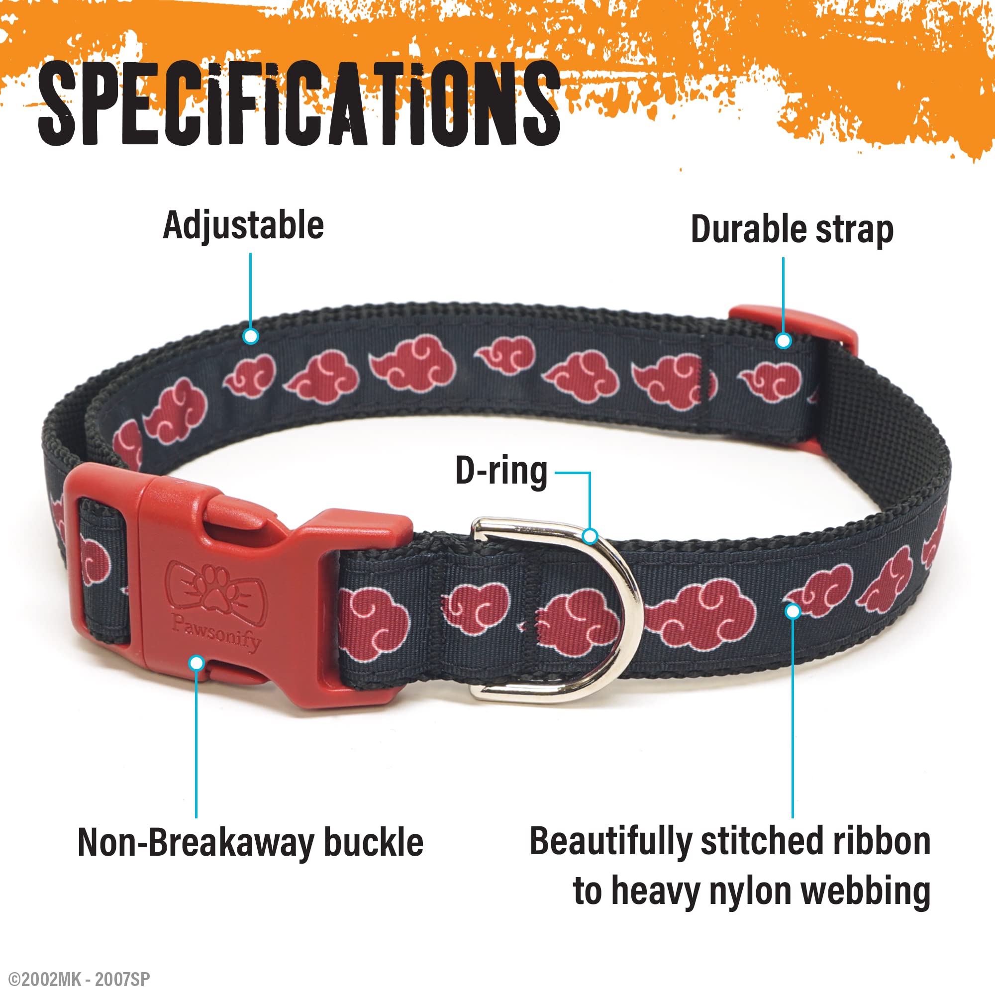 Pawsonify Akatsuki collar pattern close-up shows red cloud design