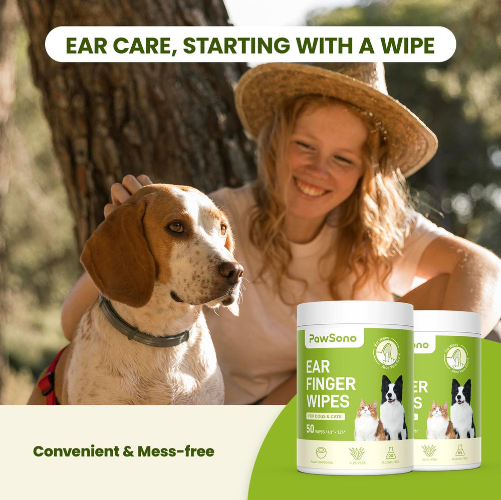PawSono aloe-scented deodorizing wipe close-up for refreshed pet ears.