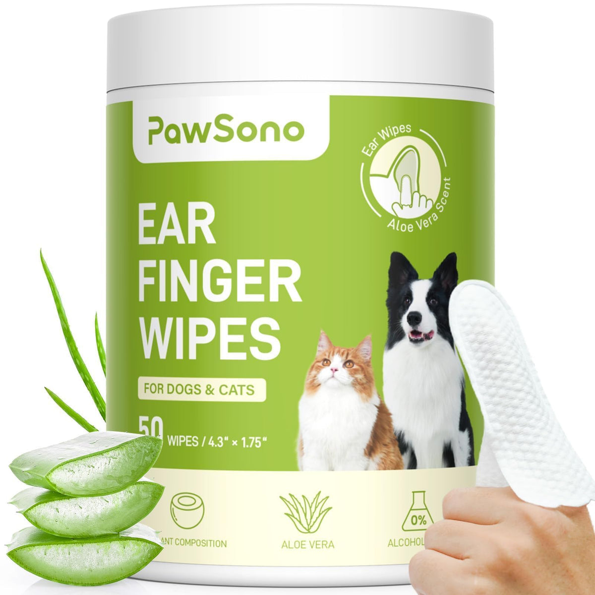 PawSono Ear Finger Wipes pack shot for easy ear cleaning on pets
