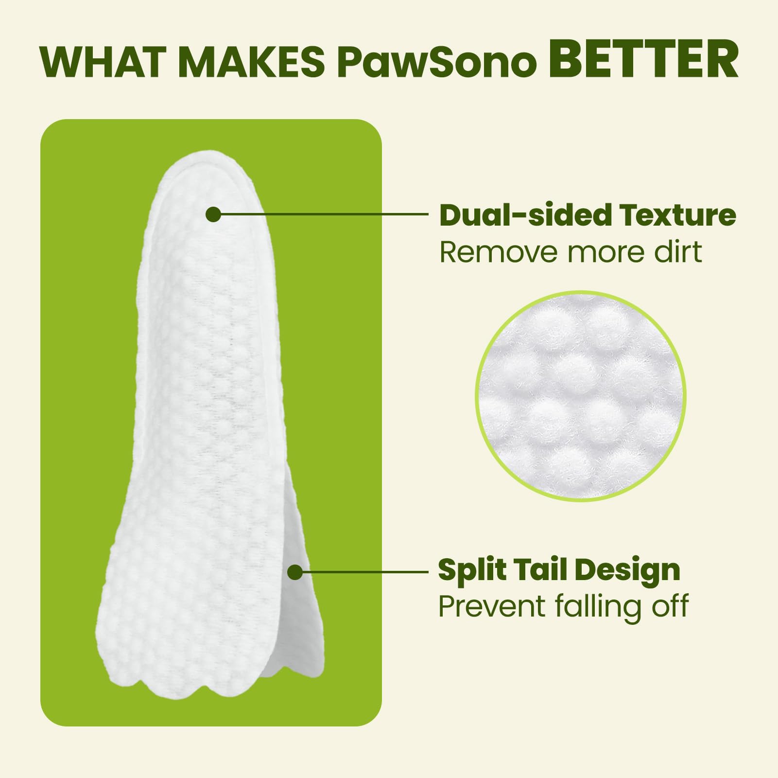 PawSono thick form factor close-up highlights finger-friendly wipes for easier cleaning.