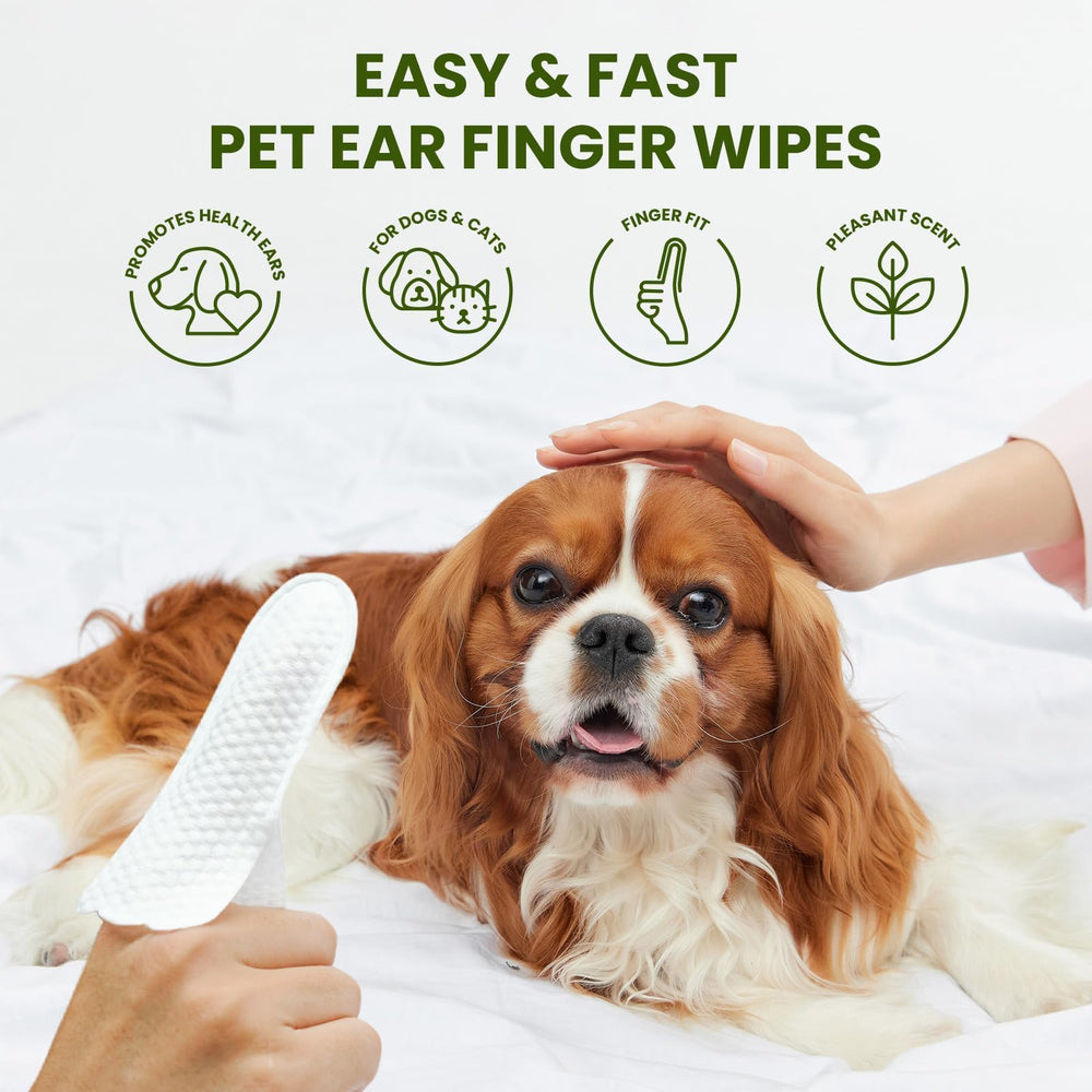 PawSono dog ear cleaning wipe showing gentle removal of wax and debris