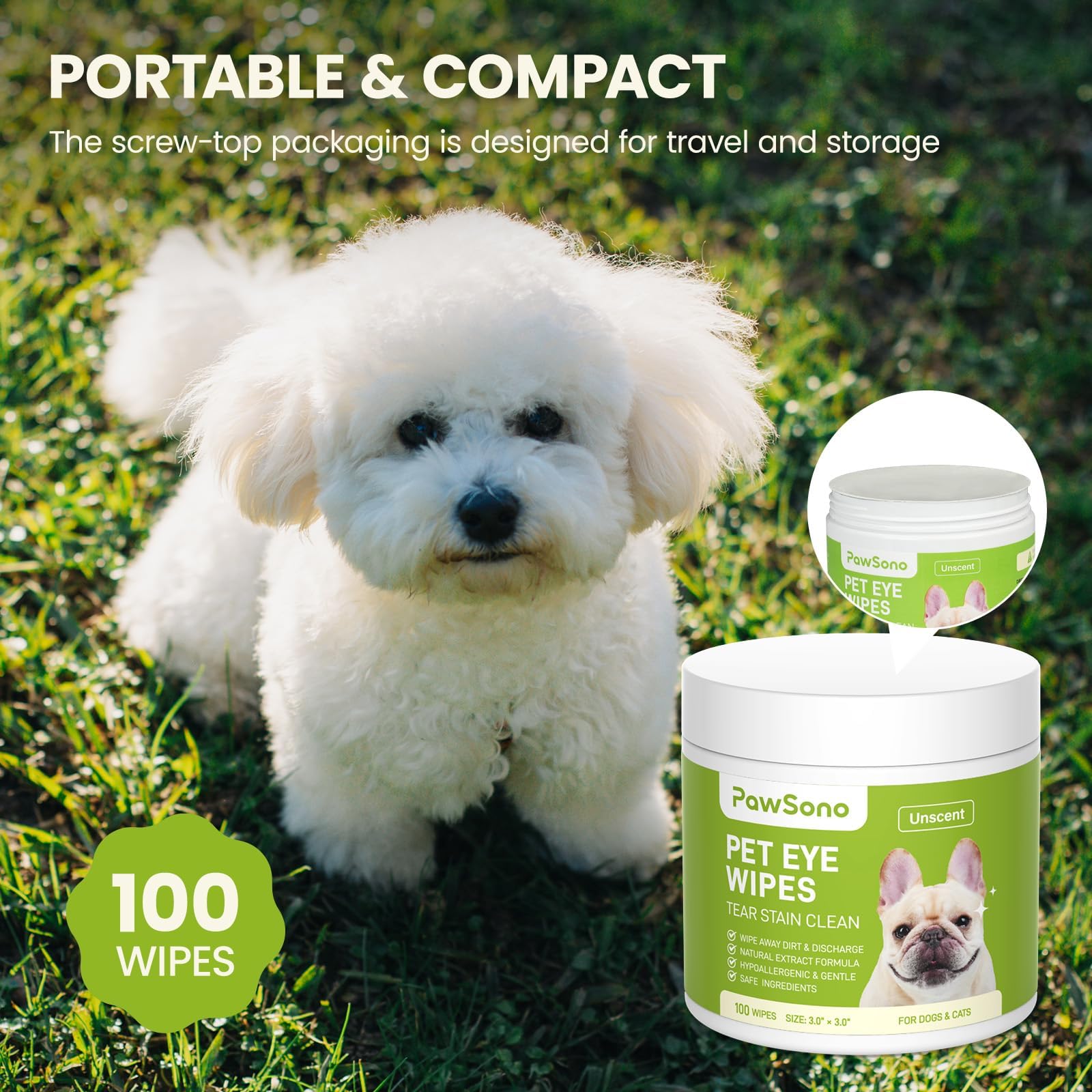 PawSono Eye Wipes may help remove tear stains and debris from fur.