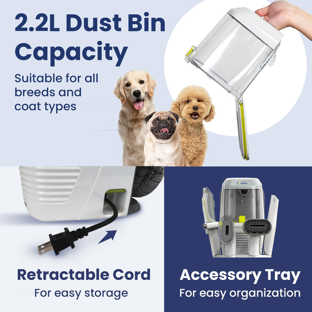 PAWSPIK GroomingPro RX 2.2L dust bin reduces emptying frequency