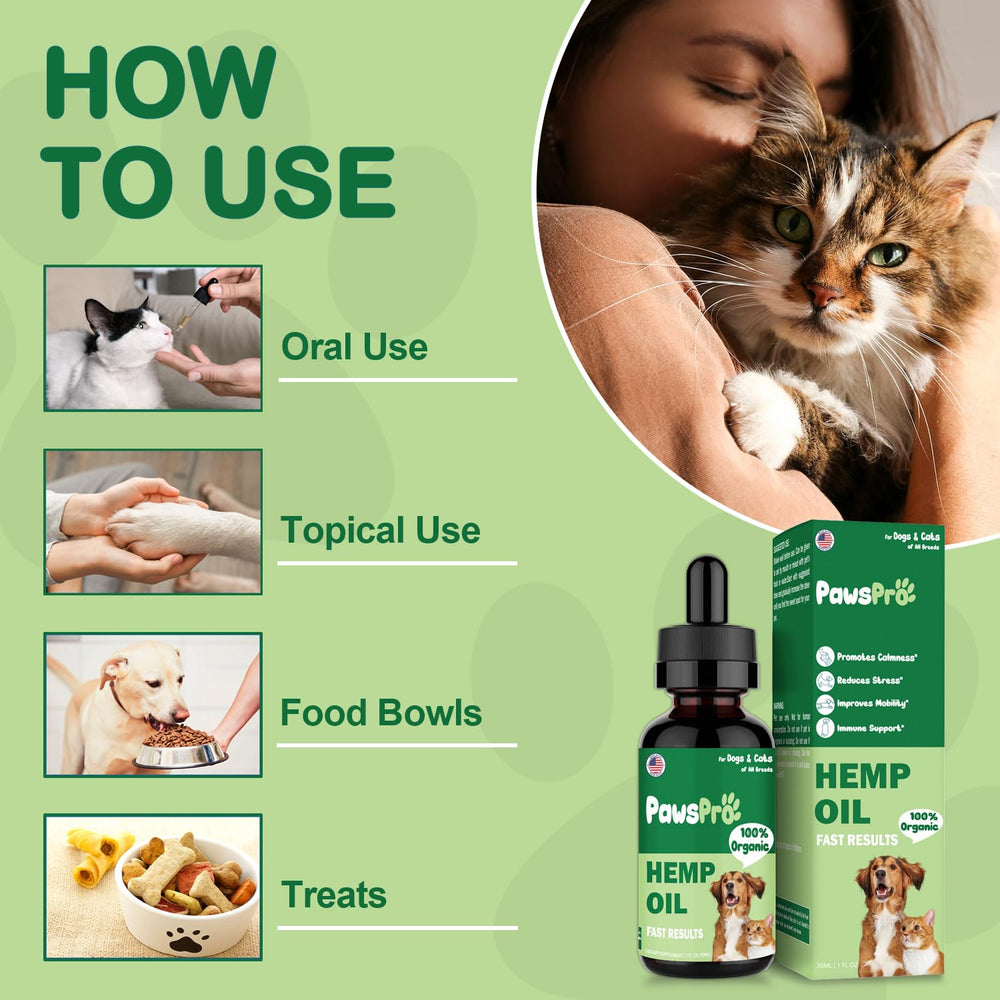 PawsPro pet relaxed on couch after calming hemp oil