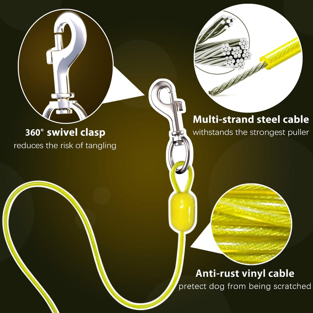 PAWSTATION heavy-duty steel cable with PVC coating resists rust for year-round outdoor use.