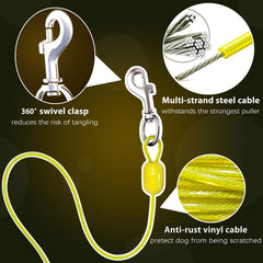 PAWSTATION heavy-duty steel cable with PVC coating resists rust for year-round outdoor use.