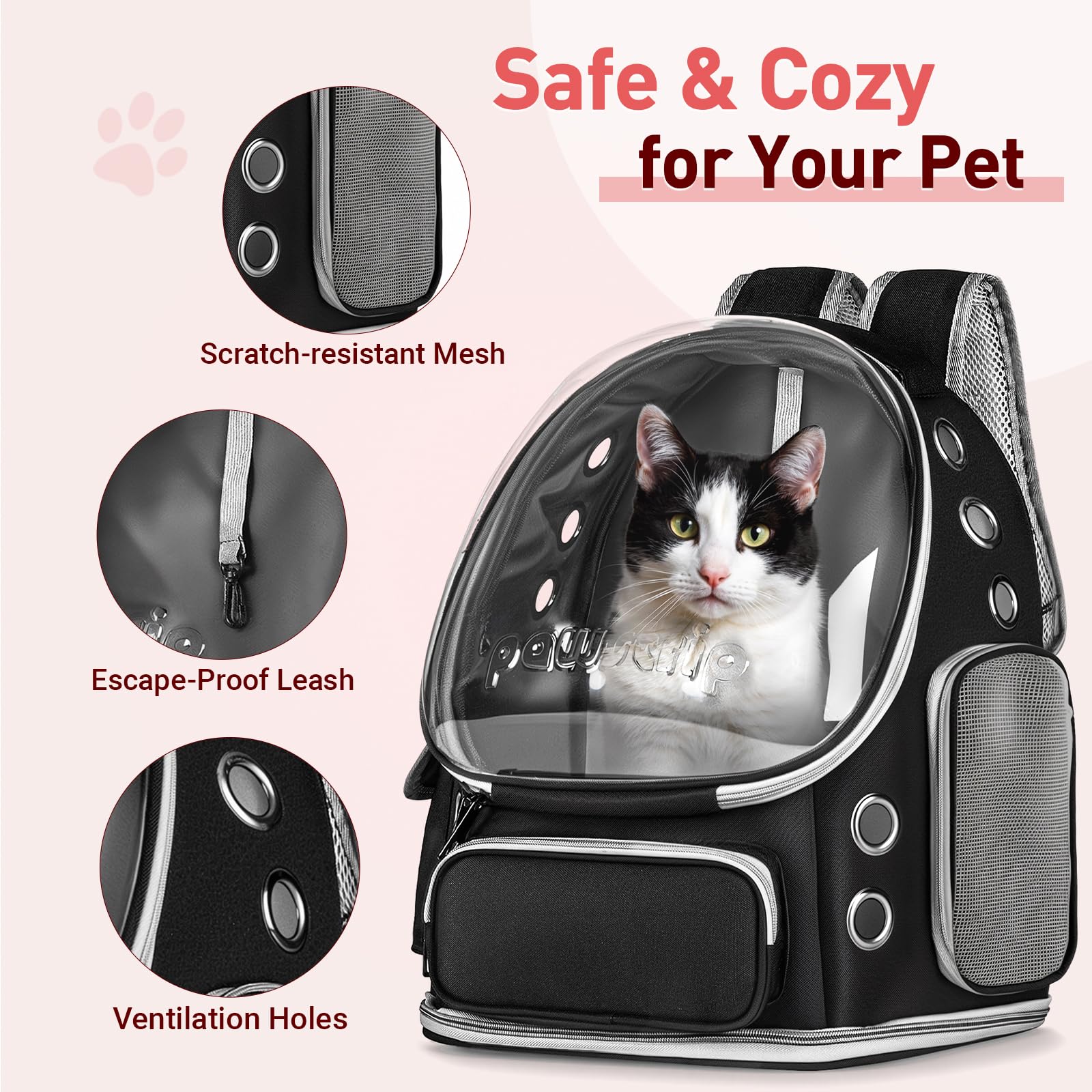 pawstrip Cat Backpack Carrier adjustable-strap design reduces shoulder strain during walks