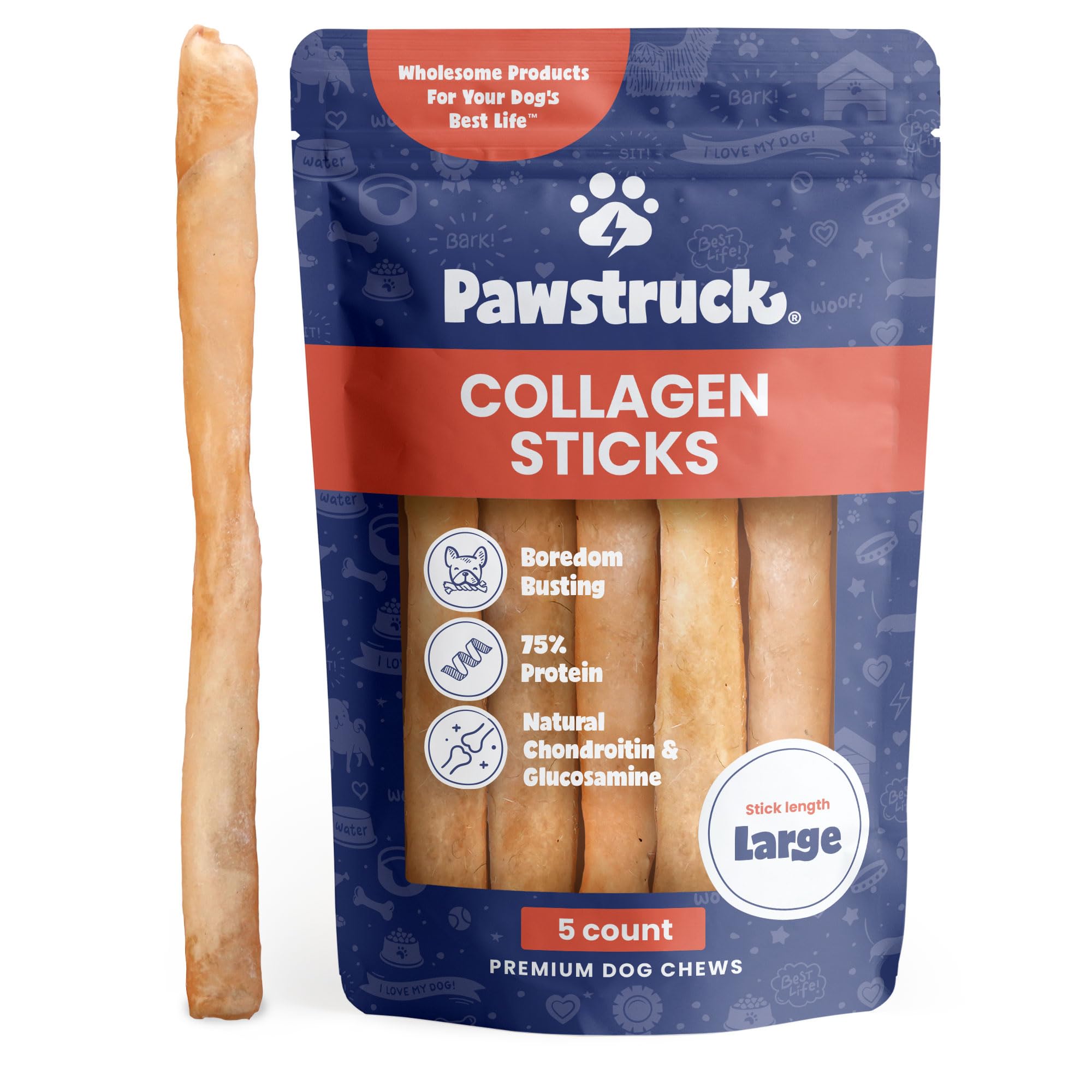 Pawstruck beef collagen sticks large package—long-lasting chew for dogs