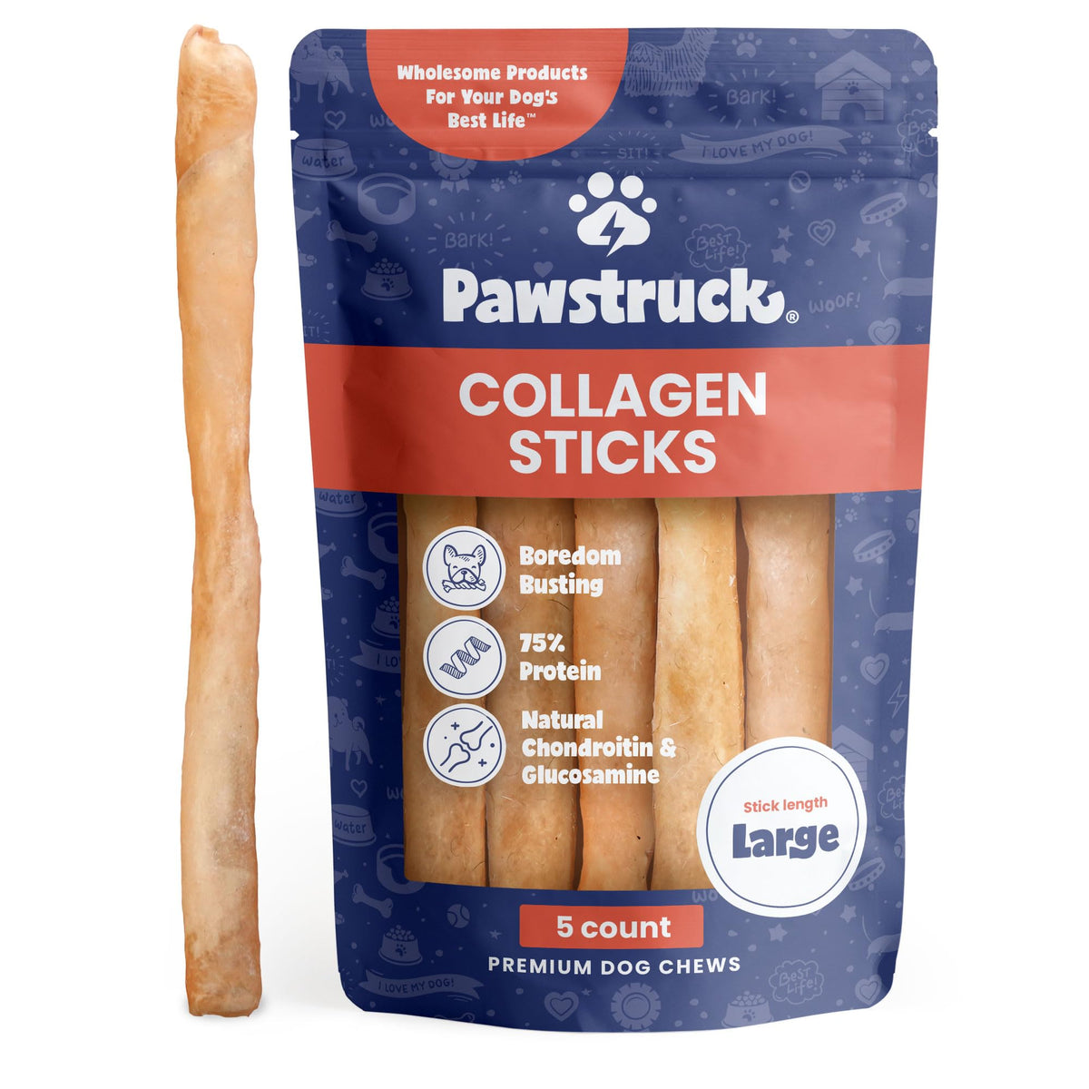 Pawstruck beef collagen sticks large package—long-lasting chew for dogs
