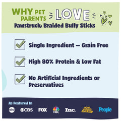 Pawstruck beef pizzle single-ingredient chew highlighting natural sourcing and clean ingredients.