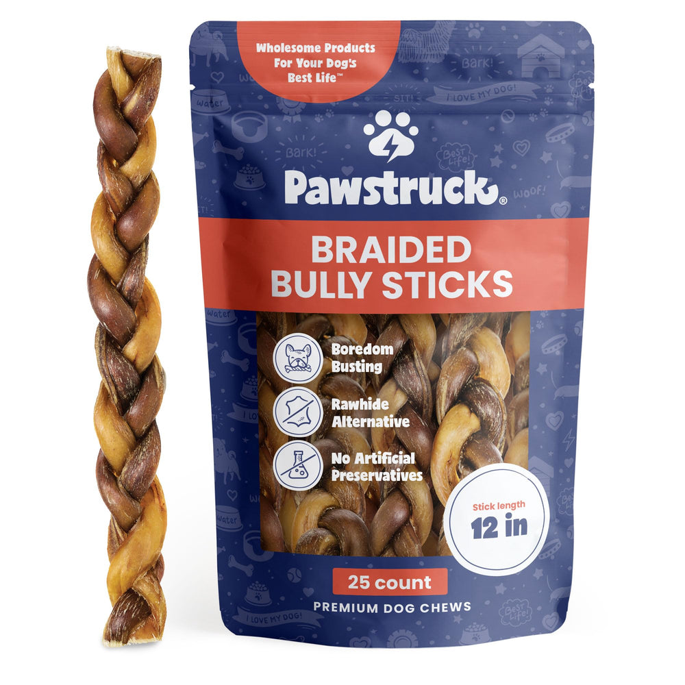 Pawstruck braided bully sticks 12-inch closeup for long-lasting chews