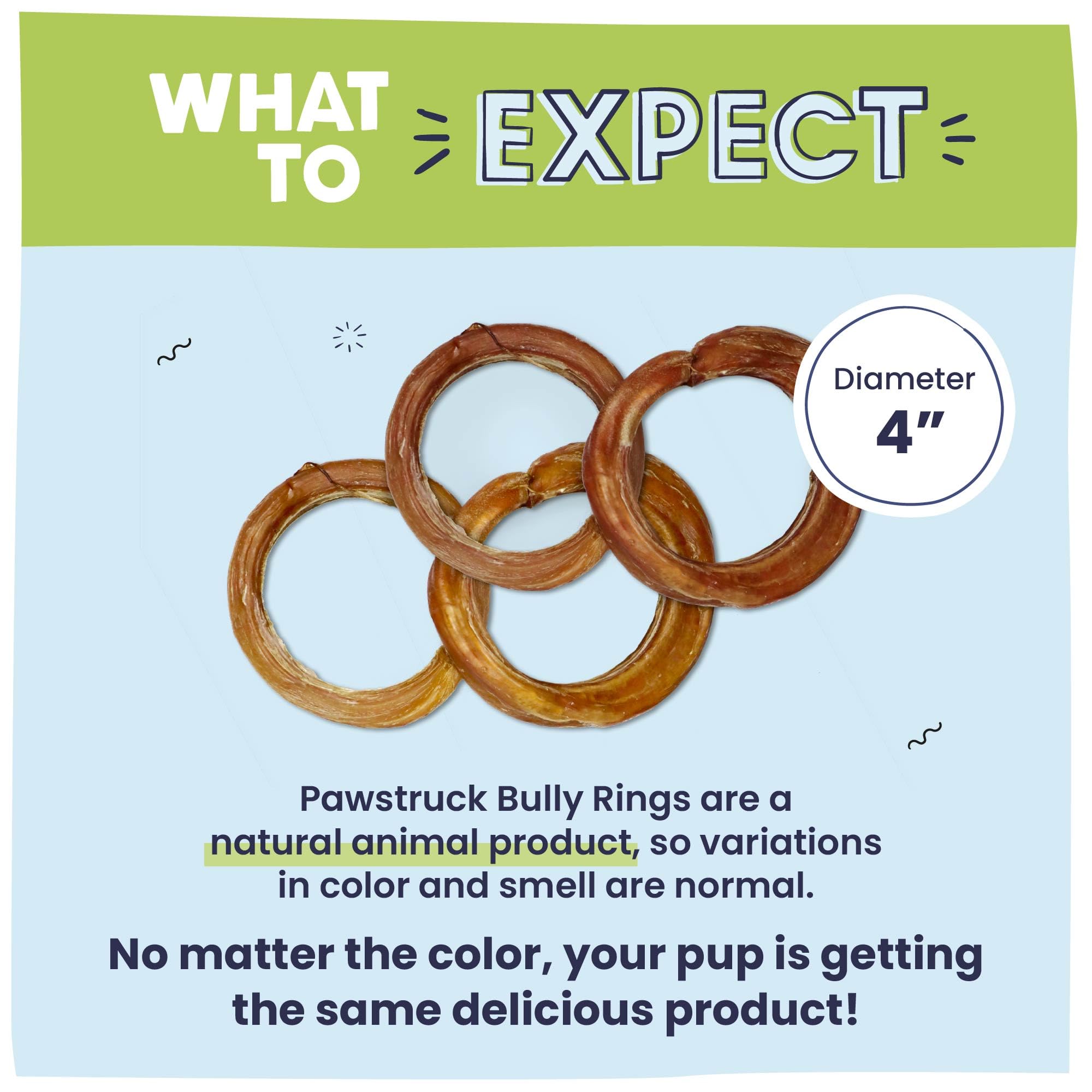 Pawstruck bully stick rings dental-chew action in use by dogs.
