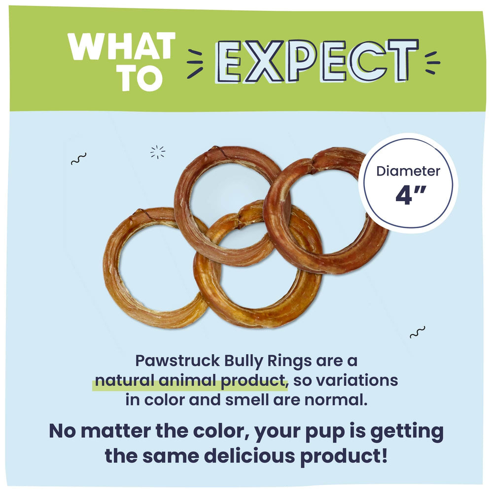 Pawstruck bully stick rings dental-chew action in use by dogs.