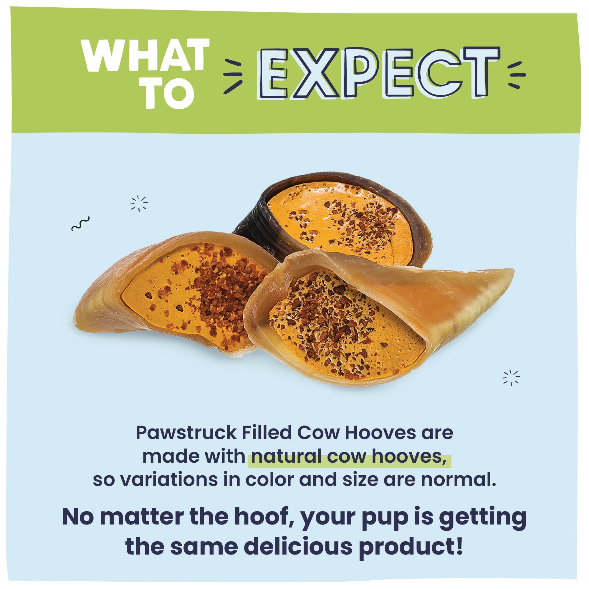 Pawstruck cheese-bacon filled cow hooves odor-free premium dog chew alternative.