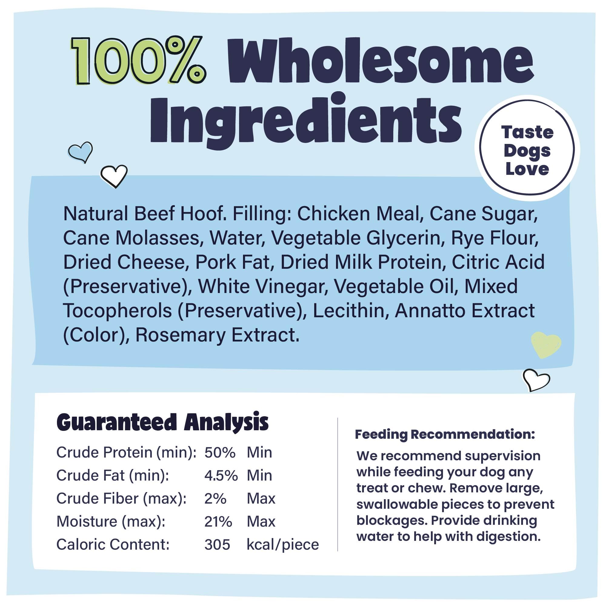 Pawstruck cheese-bacon filled cow hooves packaging varies while maintaining quality.