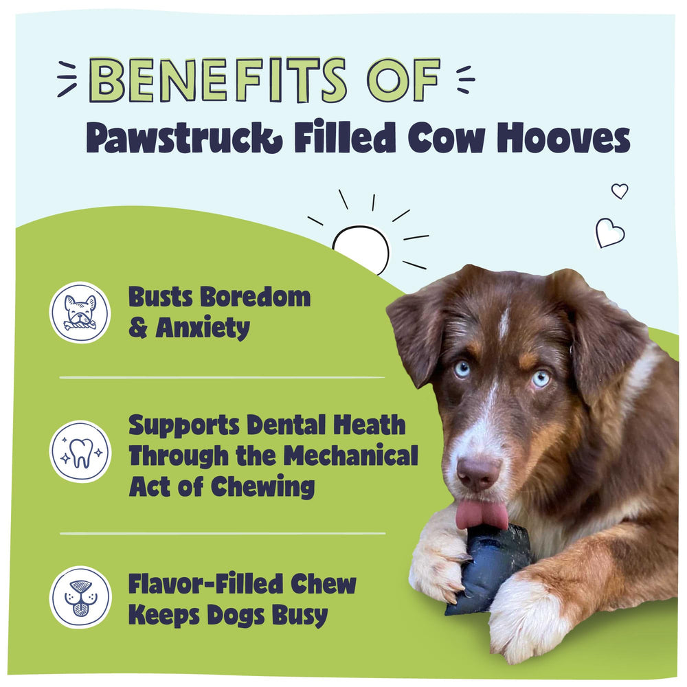 Pawstruck cheese-bacon filled cow hooves packaging on display.