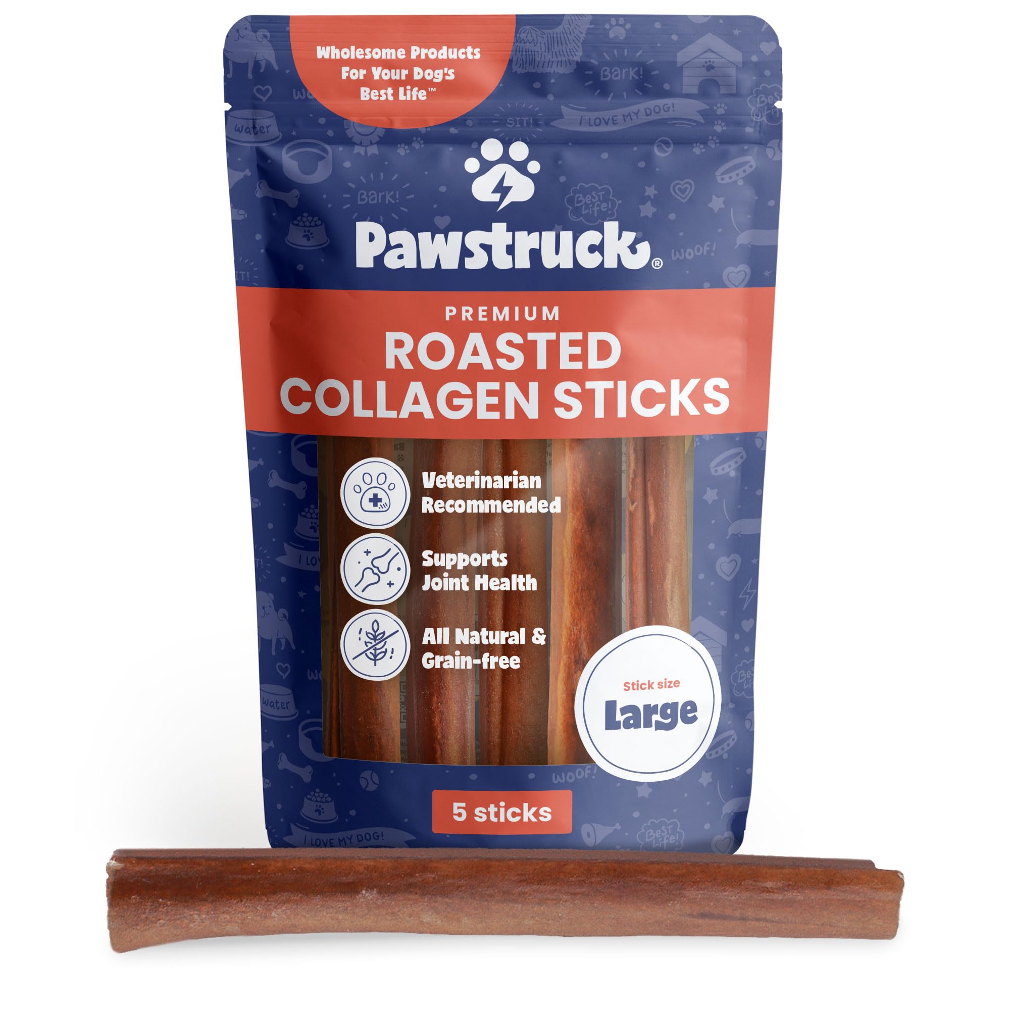 Pawstruck collagen-stick 11-12 inch pack roasted texture for a long-lasting chew.