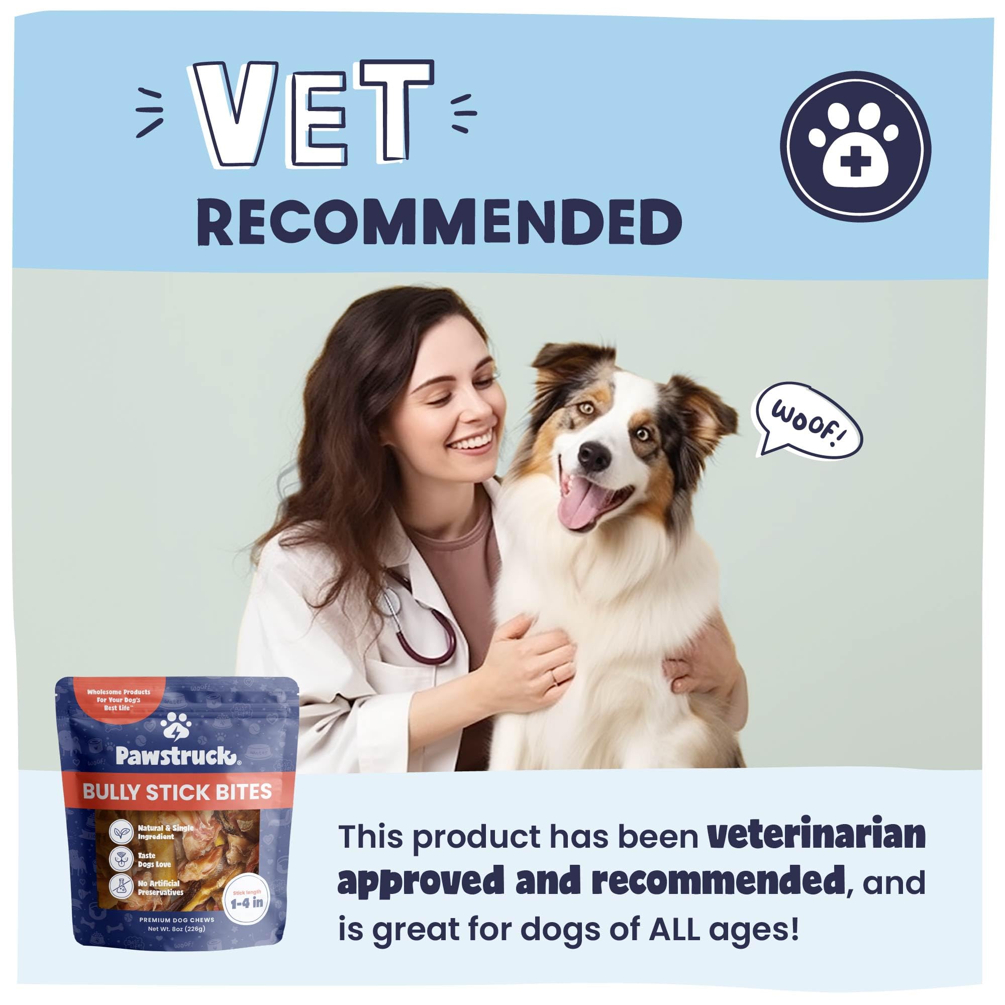 Pawstruck dental chew in action suggesting cleaner teeth benefits.