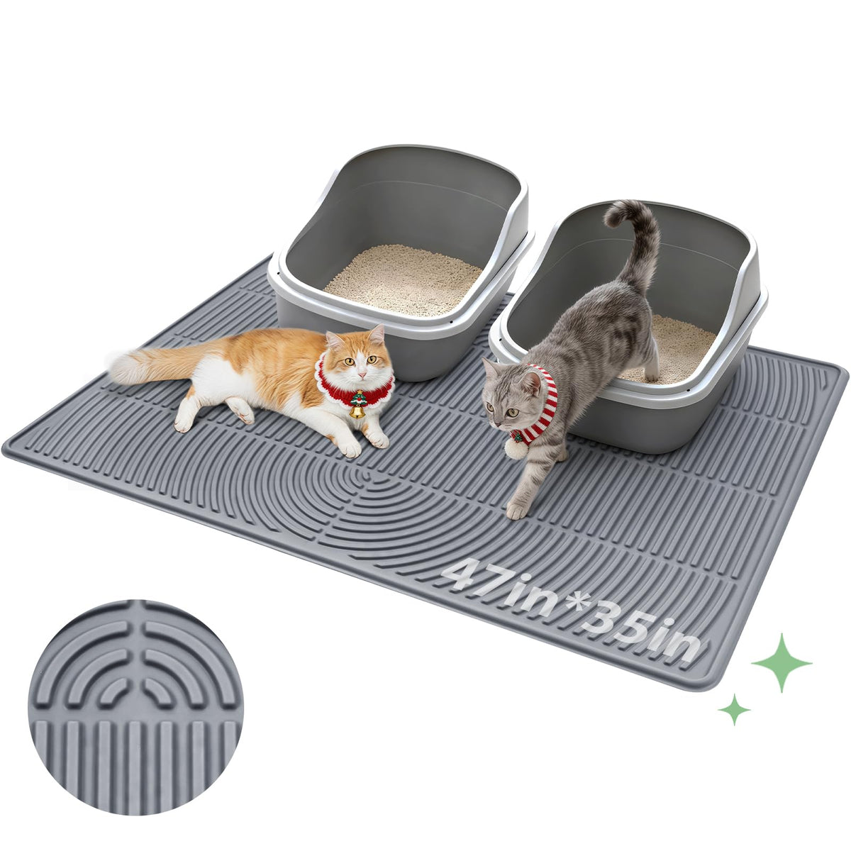 Pawtasy cat litter mat front-view showing expansive coverage for multiple cats
