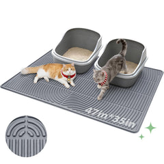 Pawtasy cat litter mat front-view showing expansive coverage for multiple cats