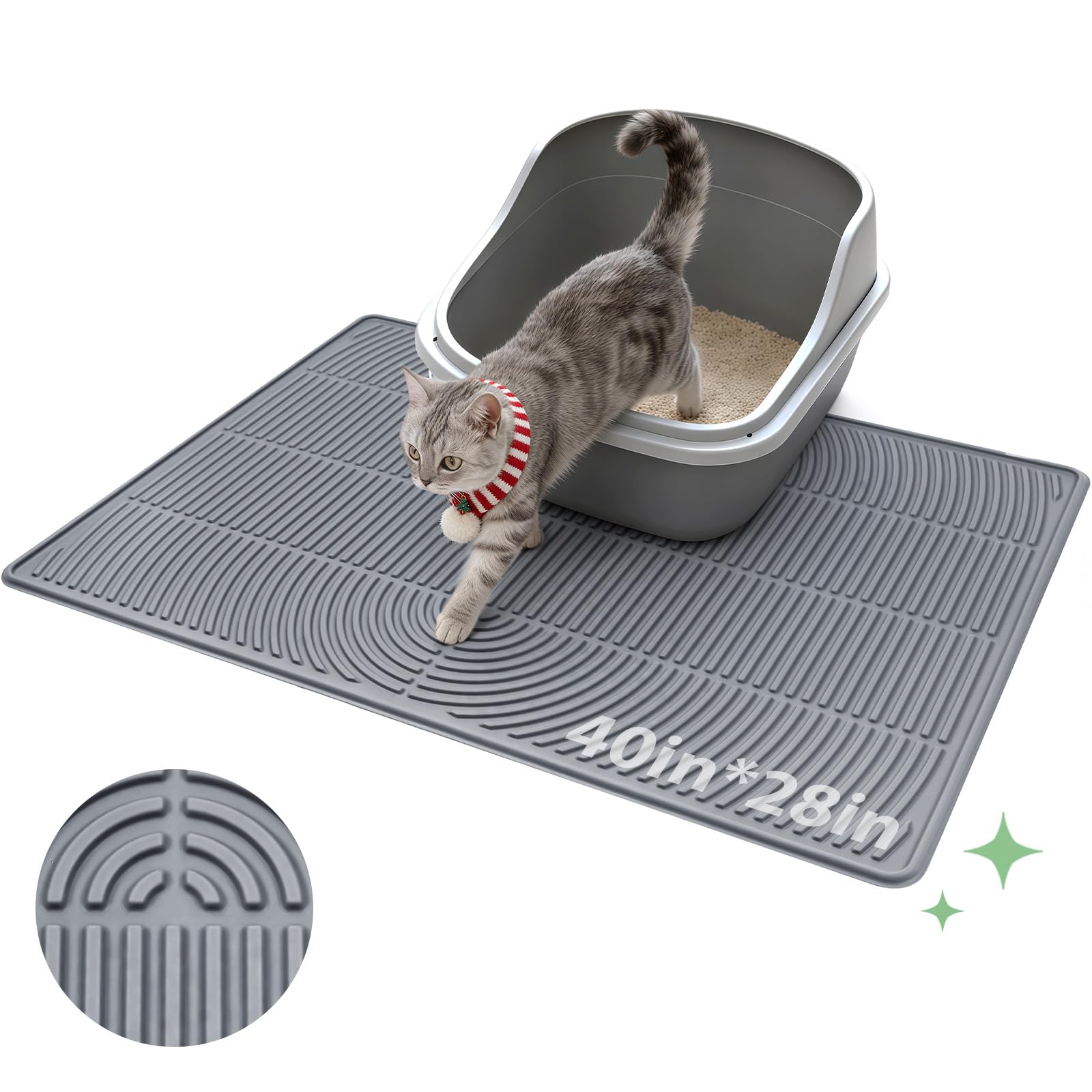 Pawtasy extra-large cat litter mat in 40x28 inches traps litter and reduces mess at home.