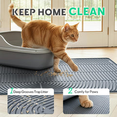 Pawtasy silicone cat litter mat non-slip grip on hardwood and tile surfaces.