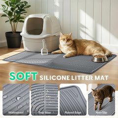 Pawtasy waterproof litter mat with border contains spills effectively.