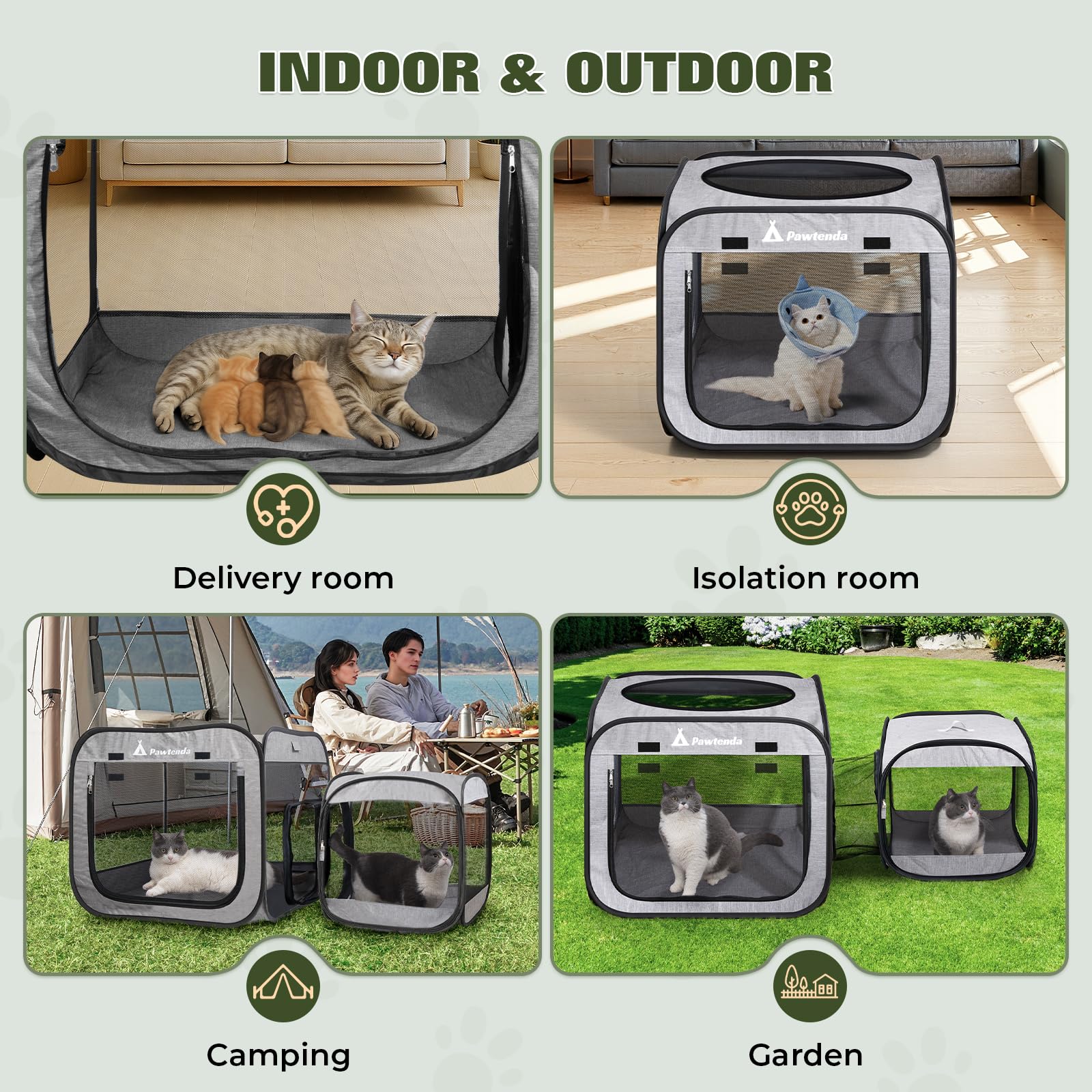 Pawtenda foldable cat playpen storage bag keeps setup ready.