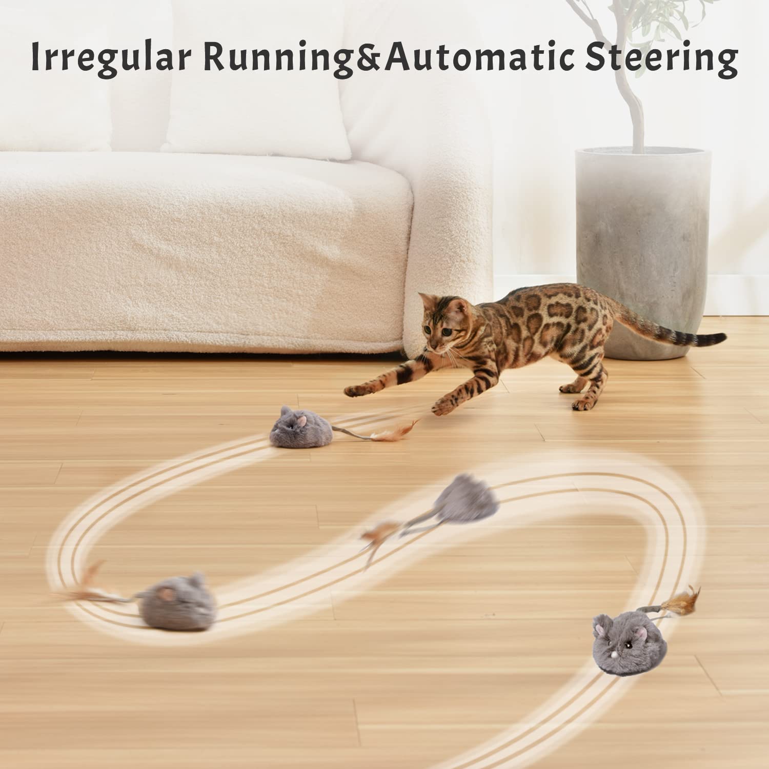 Pawthquake toy with feather tail enables chase excitement for cats.