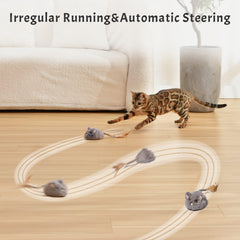 Pawthquake toy with feather tail enables chase excitement for cats.
