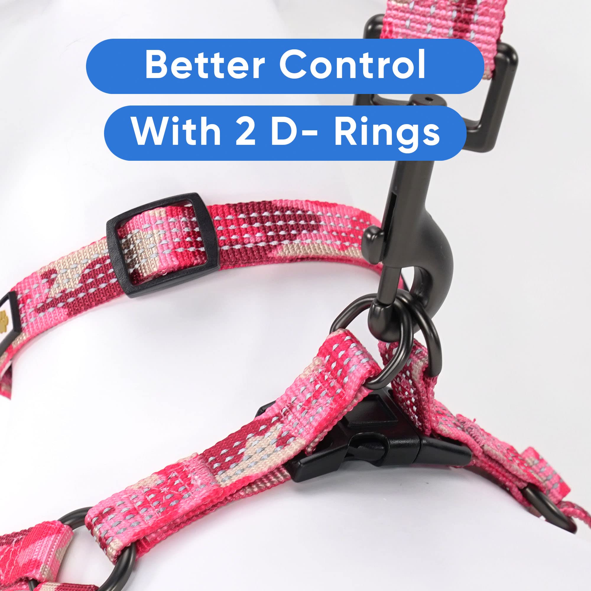 Pawtitas pink camouflage harness adds style while keeping dogs visible outdoors.