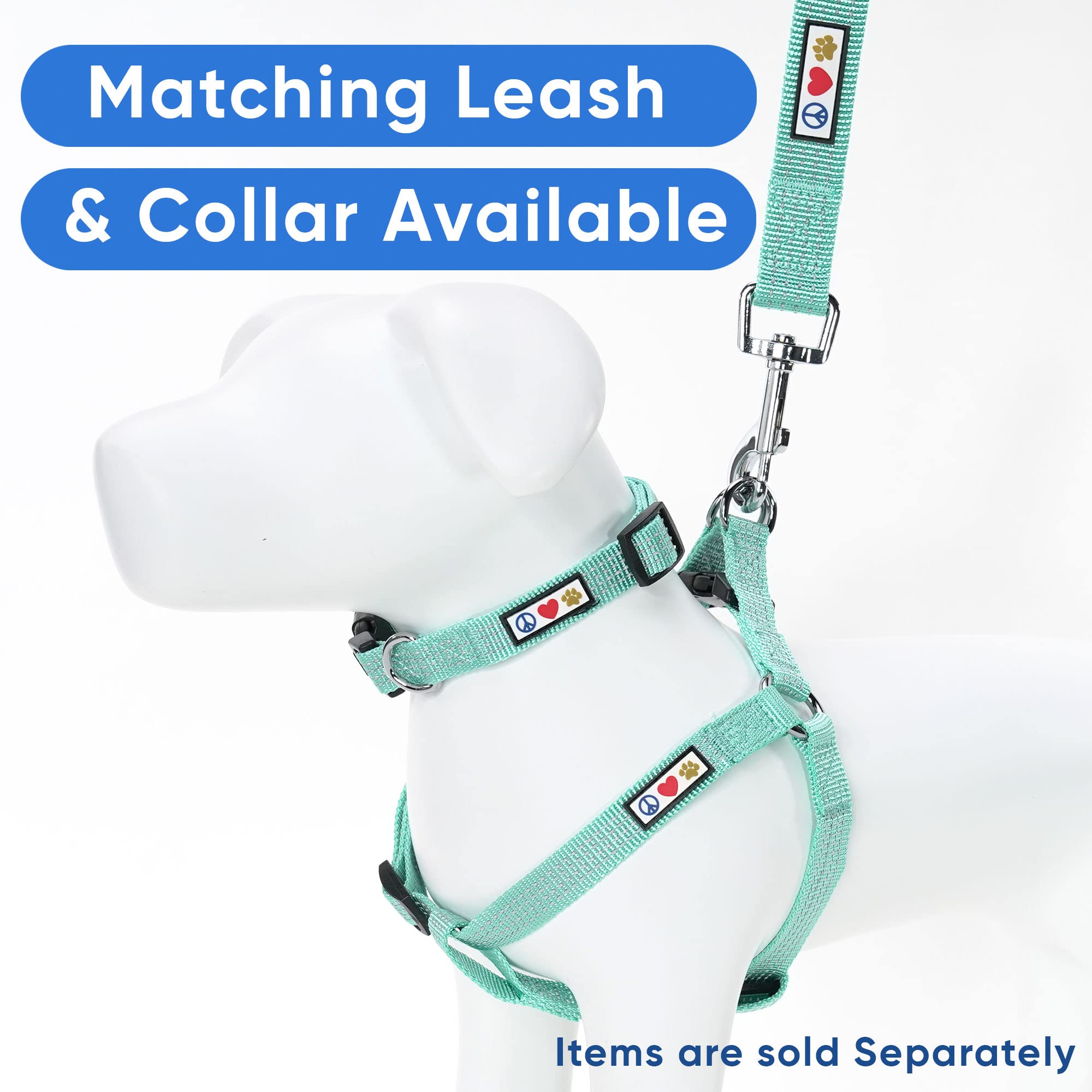 Pawtitas Reflective Step-in Dog Harness teal adjustable strap enables custom fit for all sizes.