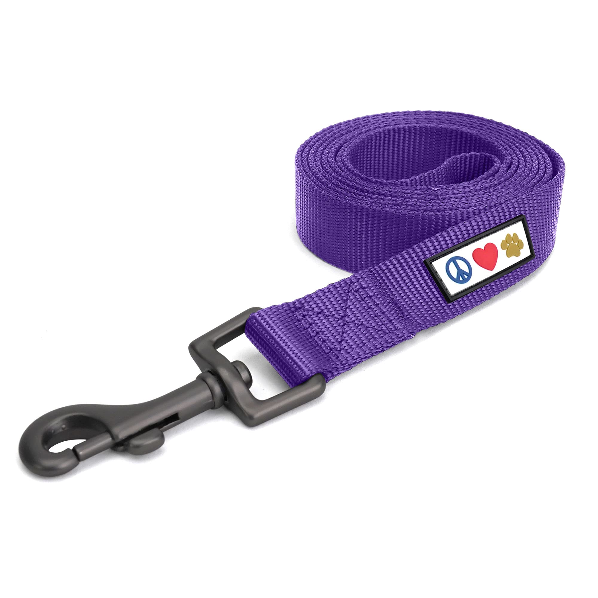 Pawtitas solid 6ft purple dog leash with embroidery for quick ID on walks