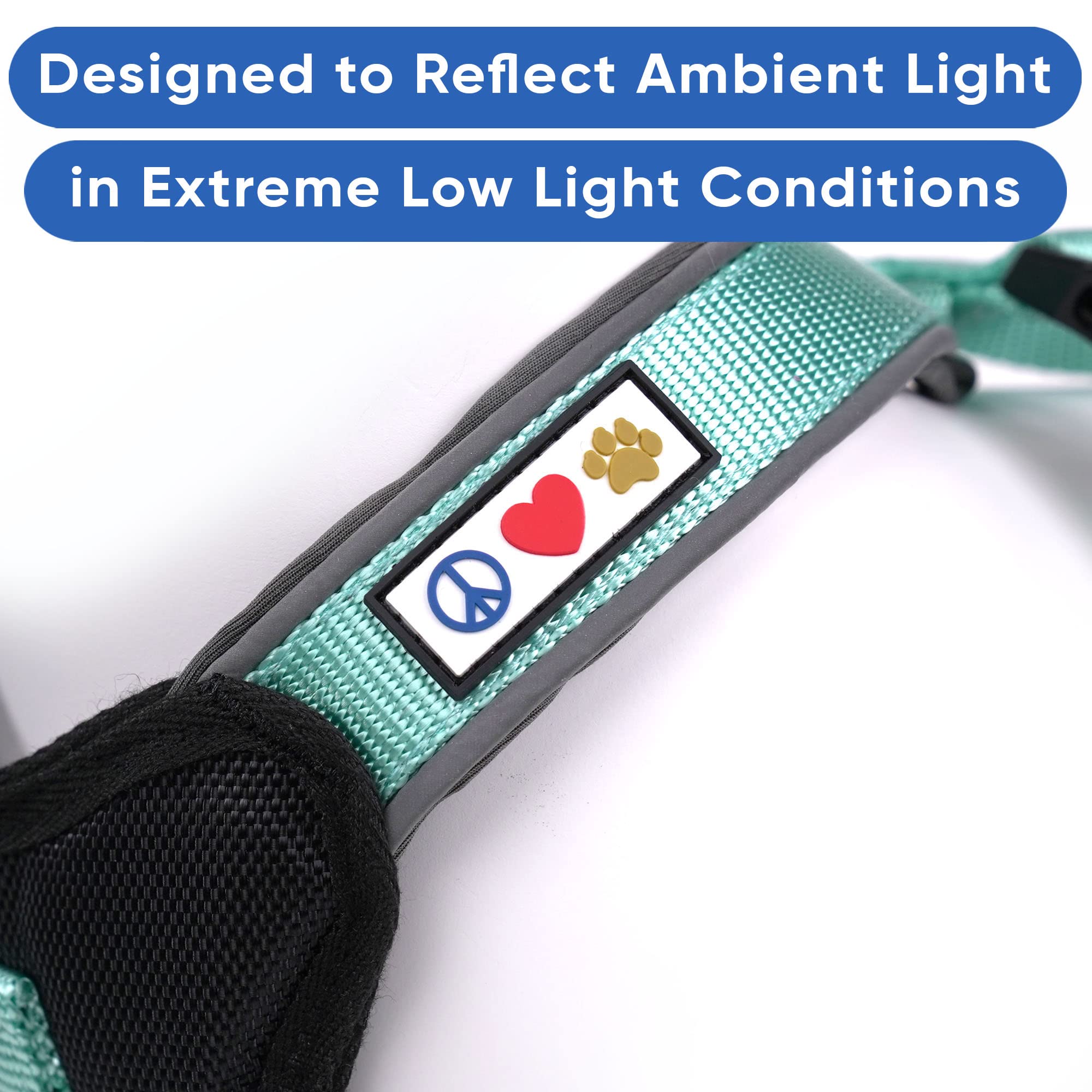Pawtitas vest teal reflective straps in low light for safer evening strolls