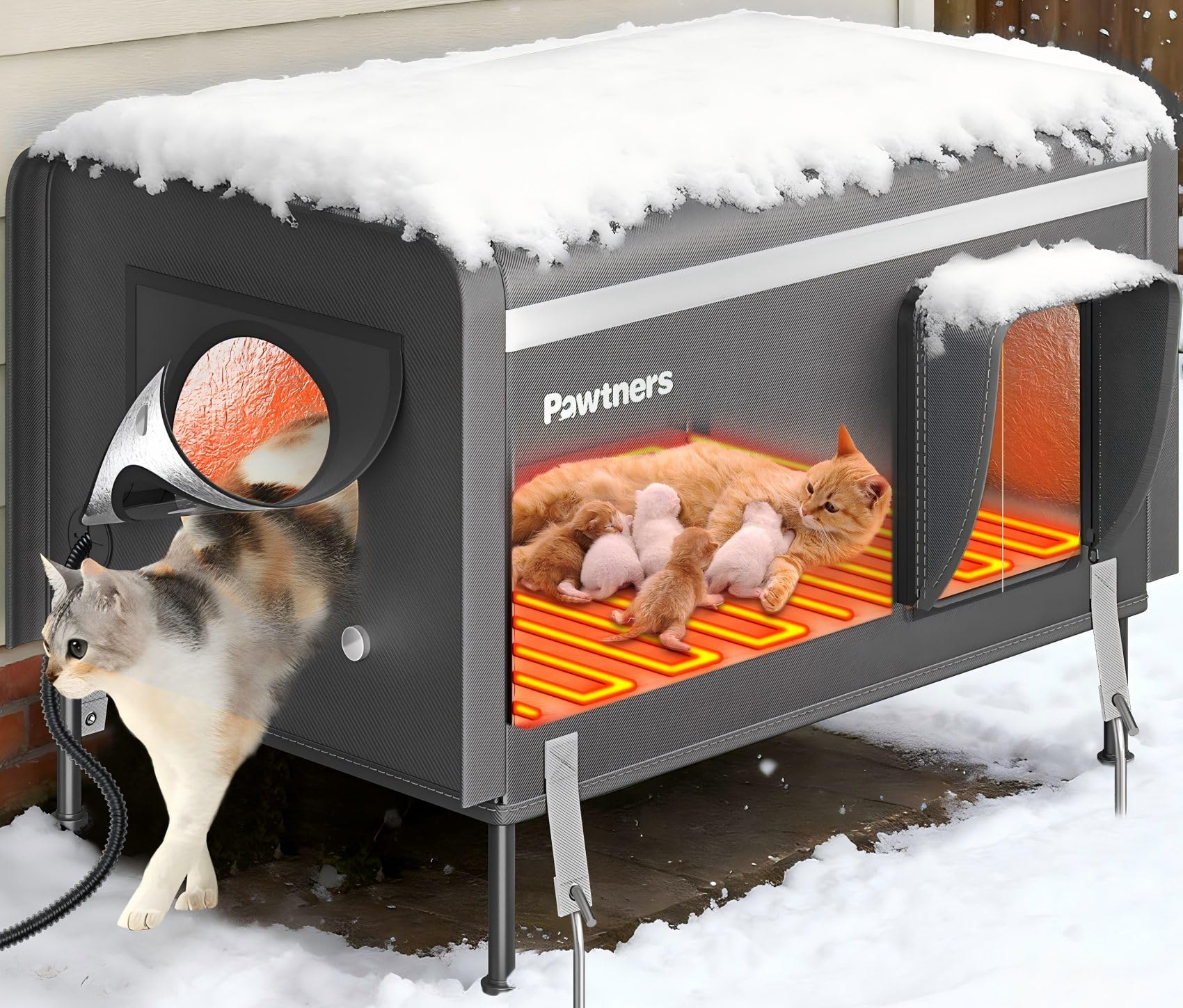 Pawtners 26inch heated cat house exterior provides durable weatherproof shelter for outdoor cats.