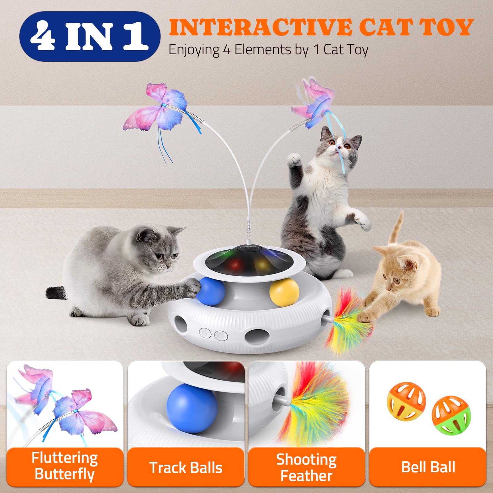 Pawtners 4in1 butterfly mode with fluttering action keeps cats active and curious.