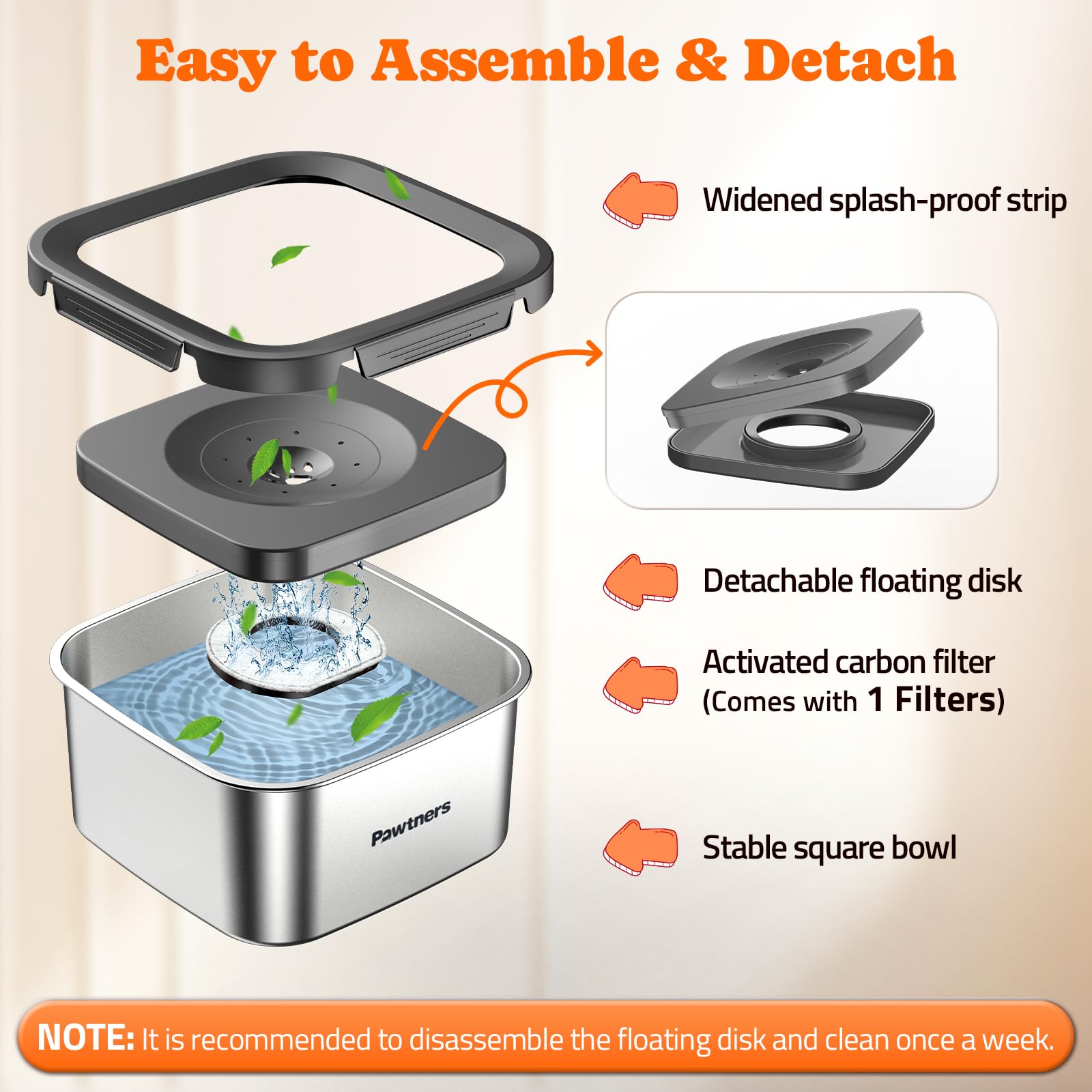 Pawtners activated carbon filter reduces odors and improves water quality.