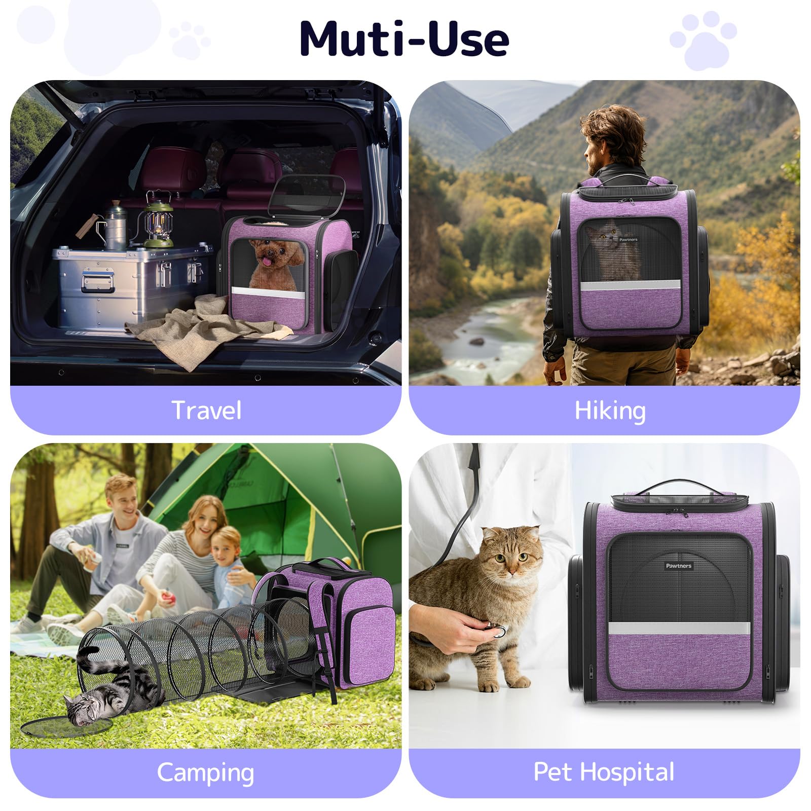 Pawtners cat backpack safety-leash demonstrates built-in escape prevention.