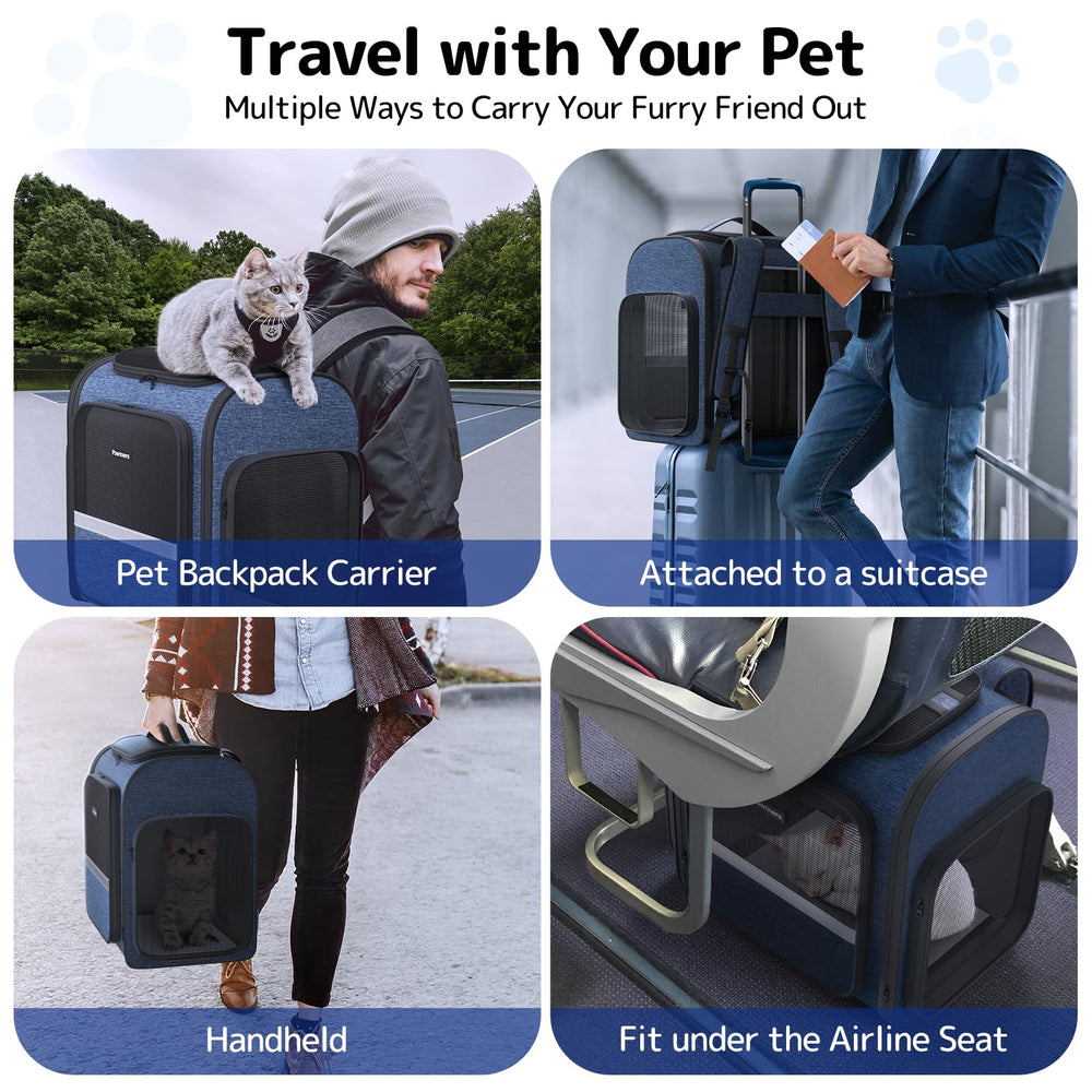 Pawtners cat carrier backpack collapsible design for compact storage when not in use.
