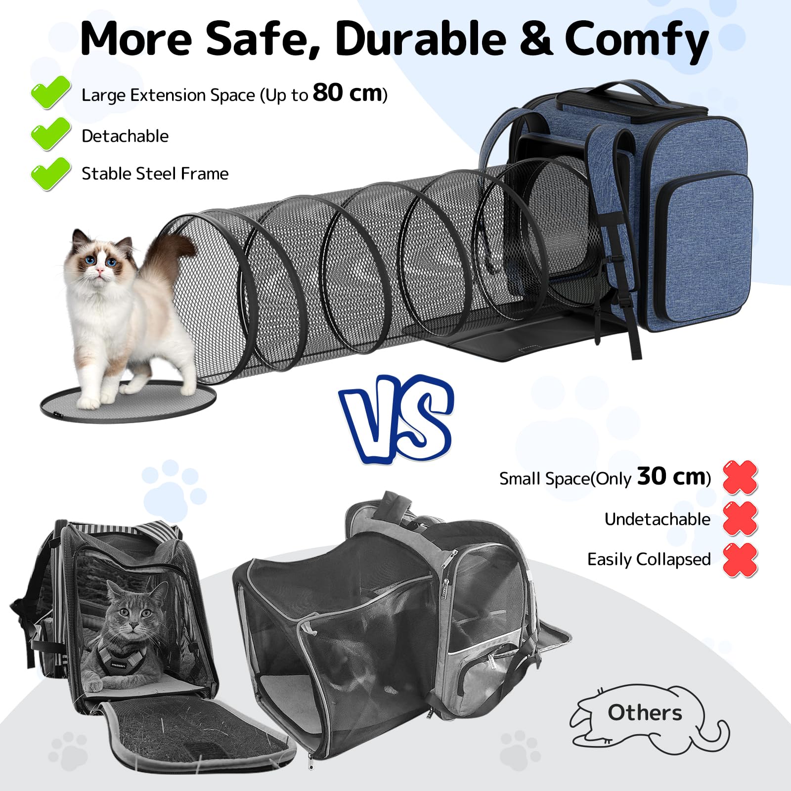 Pawtners cat carrier backpack ergonomic straps with chest buckles for comfortable extended wear.