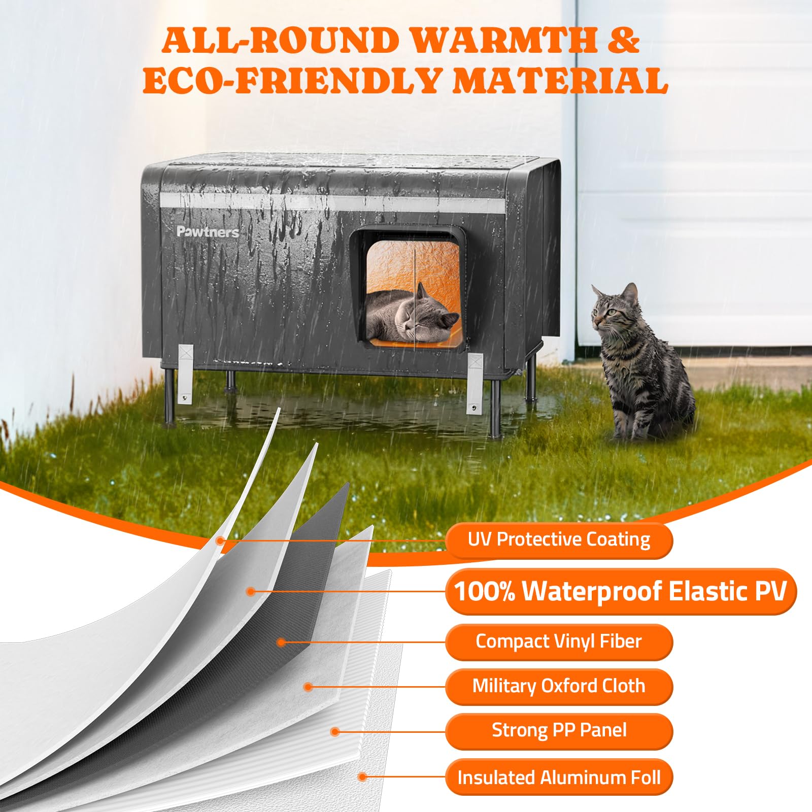 Pawtners cat house escape door adds safety and visibility for curious cats.
