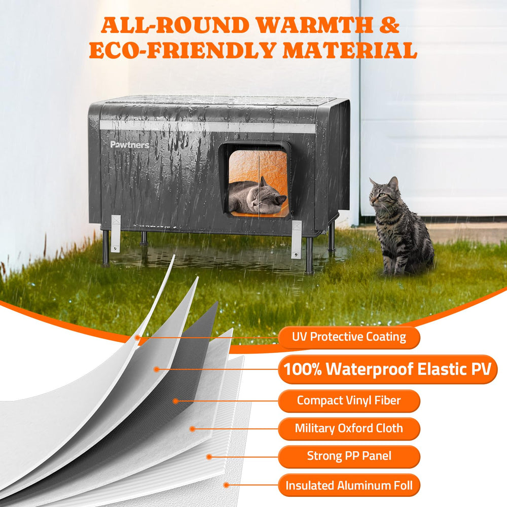 Pawtners cat house escape door adds safety and visibility for curious cats.