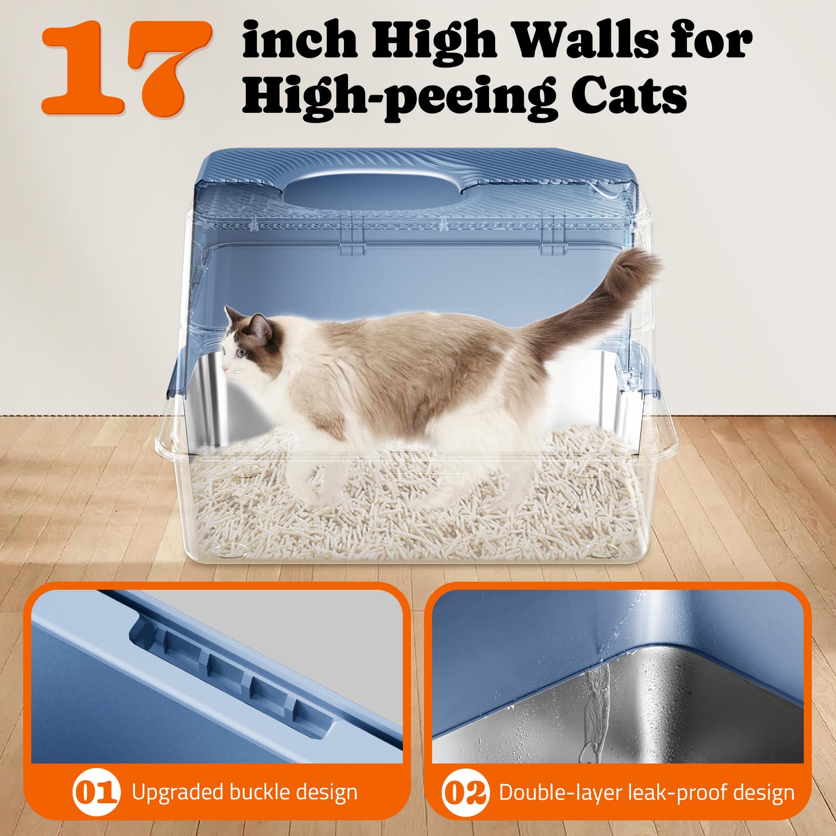 Pawtners cat litter box open design emphasizes roomy space for larger cats.