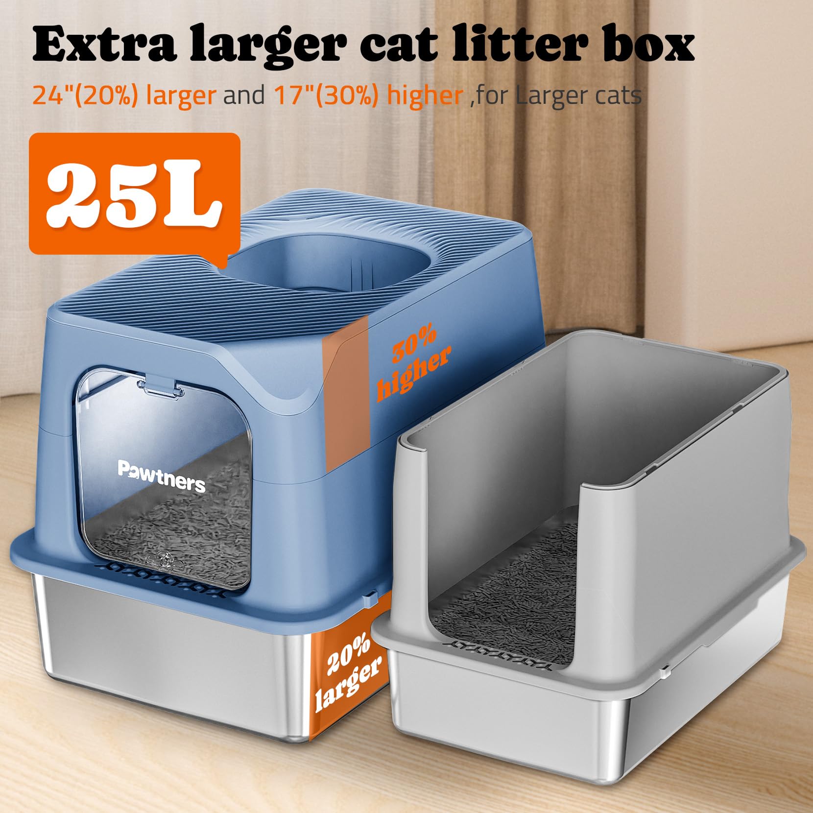 Pawtners cat litter box top exit demonstrates easy cleaning and quick maintenance.